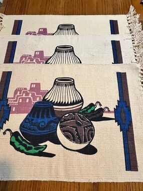 3 Southwest El Paso Saddle Blanket Co. Vase Adobe Place Mats 23x13" with fringe
